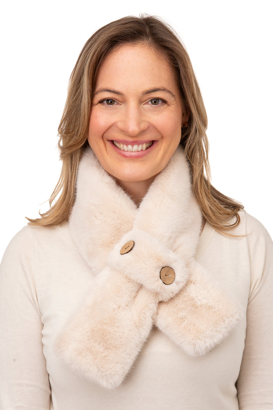 Karina FB48-Beige Faux fur tippett with loop and coconut button detail