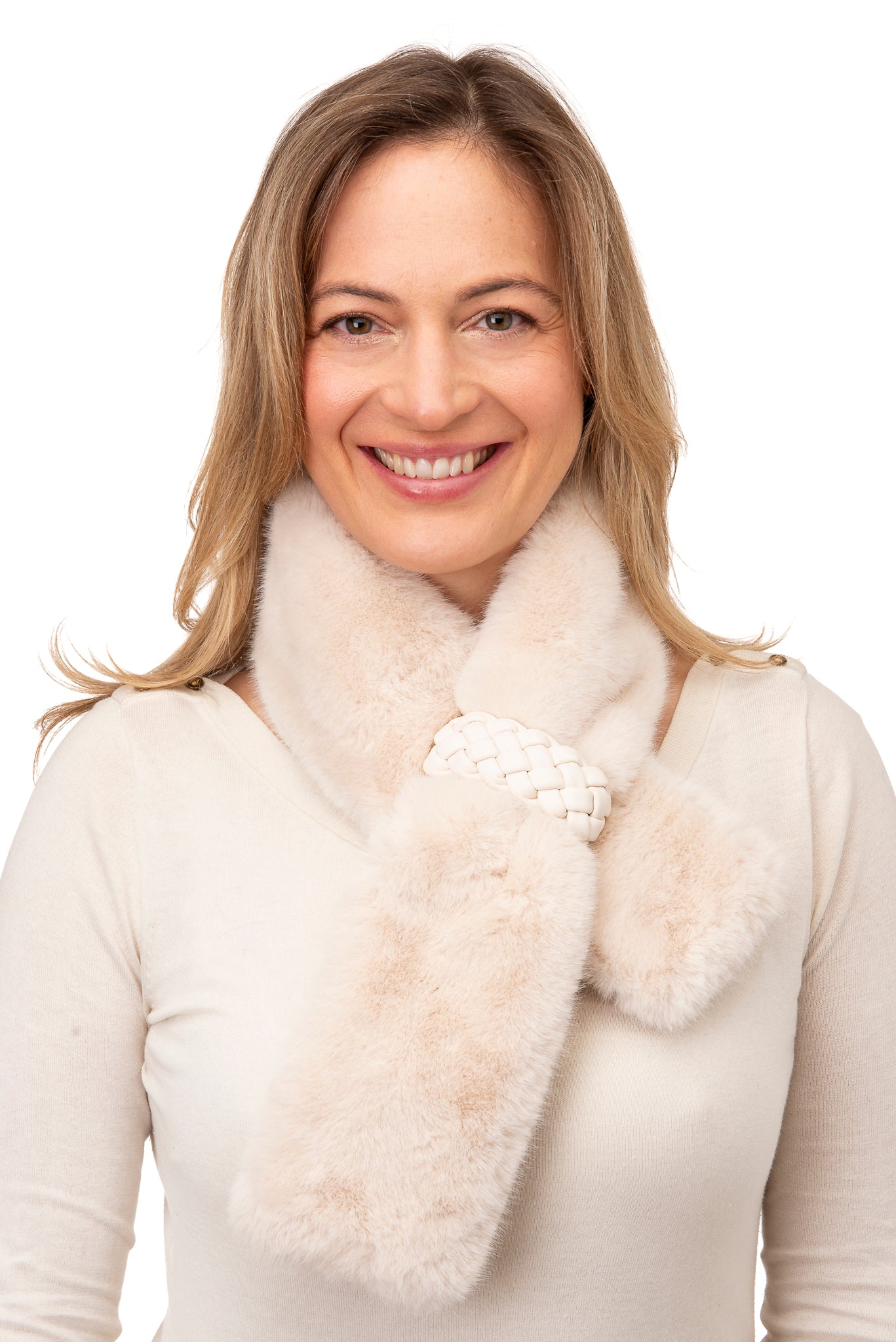 Isotta FB55 Beige Faux fur tippet with woven loop detail