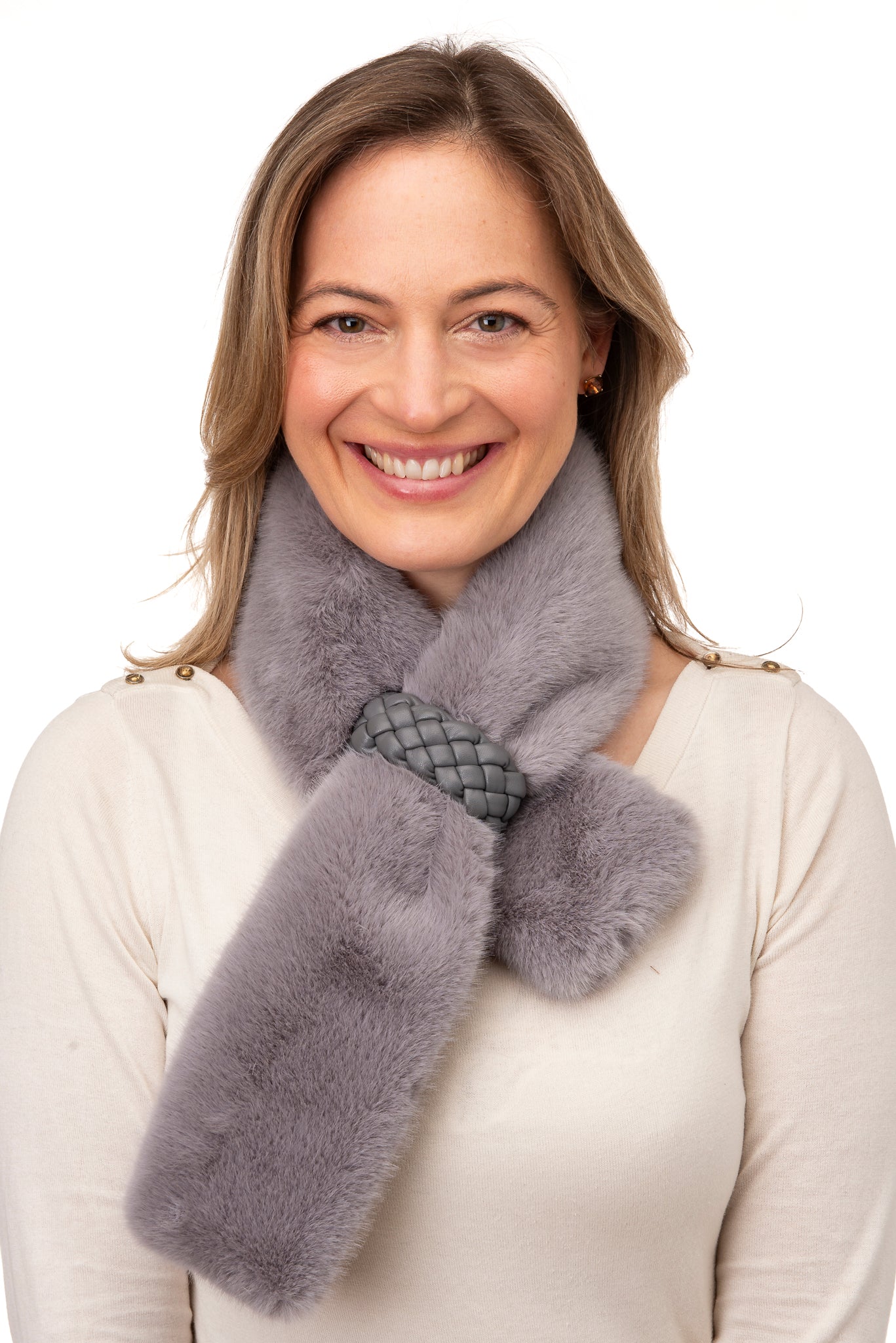 Isotta FB55 Grey Faux fur tippet with woven loop detail