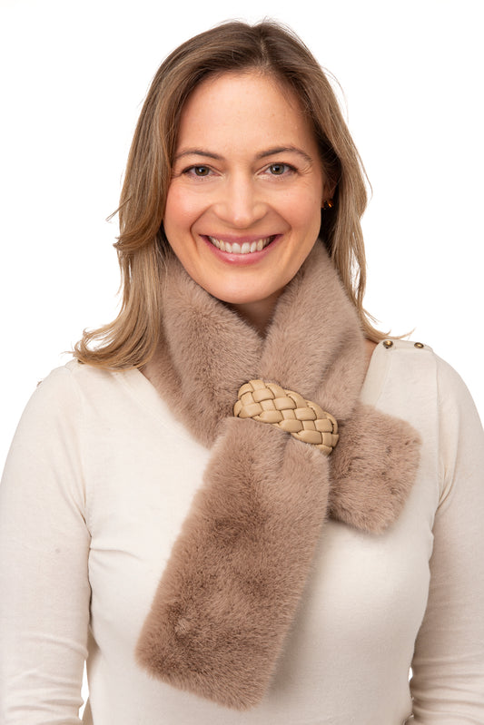 Isotta FB55 Mocha Faux fur tippet with woven loop detail