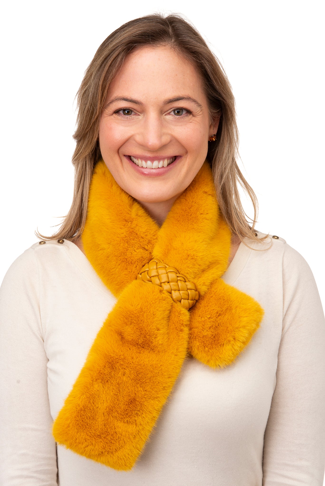 Isotta FB55 Mustard Faux fur tippet with woven loop detail