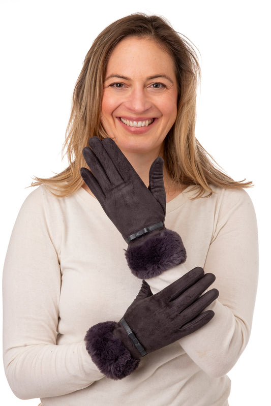 Alice FB70 Suedettte Glove Grey with Faux Fur Cuff and Screen Touch