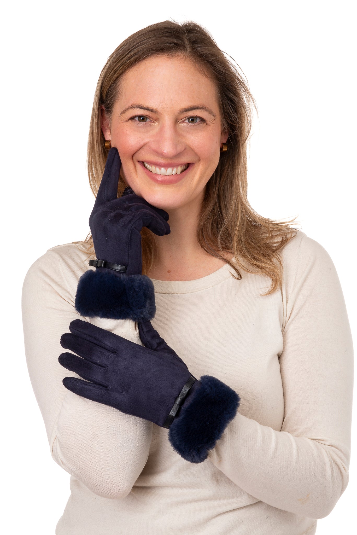 Alice FB70 Suedettte Glove Navyw ith Faux Fur Cuff and Screen Touch