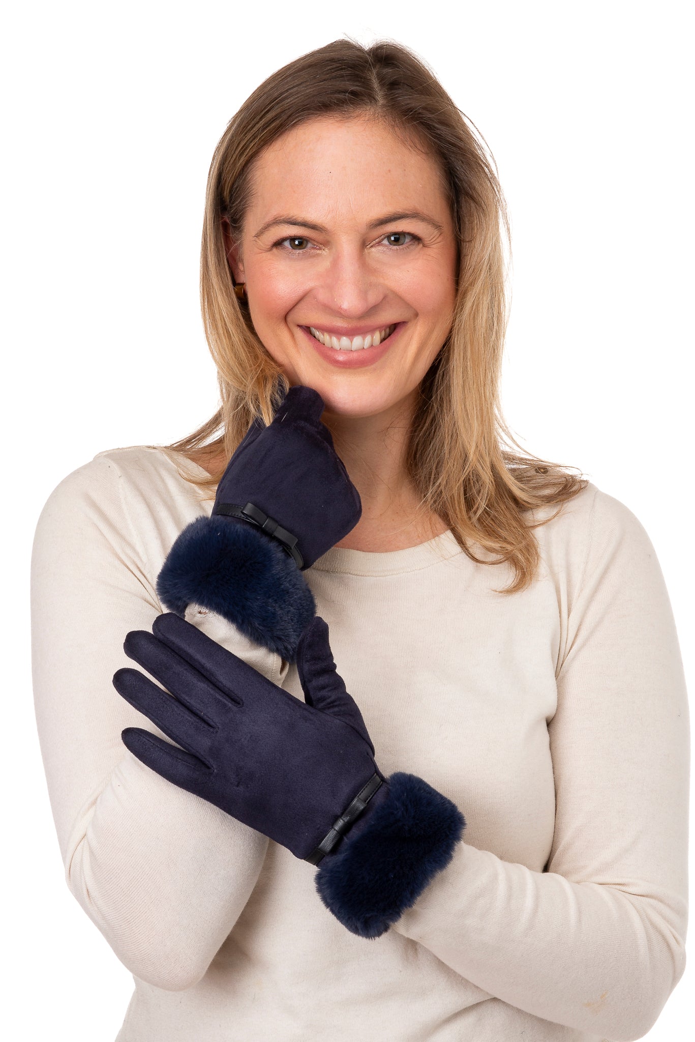 Alice FB70 Suedettte Glove Navyw ith Faux Fur Cuff and Screen Touch