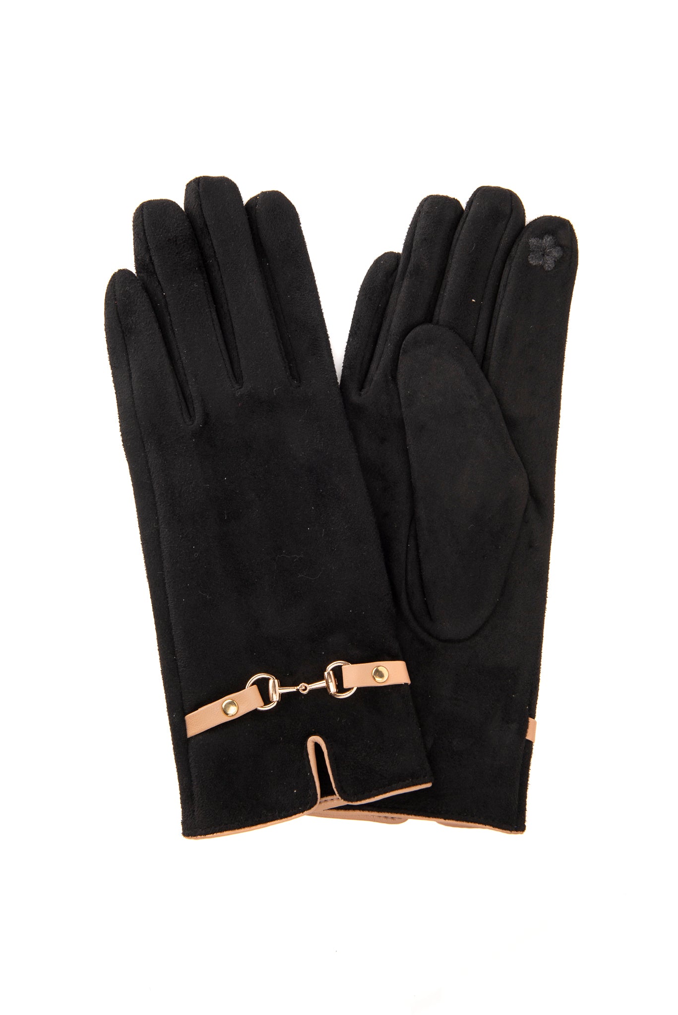 Bellina FB74 Suedette Black Glove With Mocha Snaffle and Screen Touch