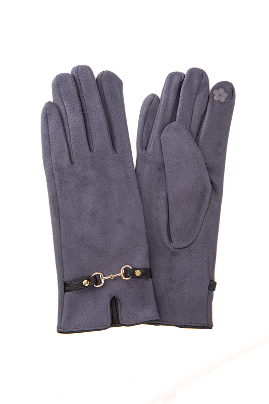 Bellina FB74 Suedette Grey Glove With Black Snaffle and Screen Touch