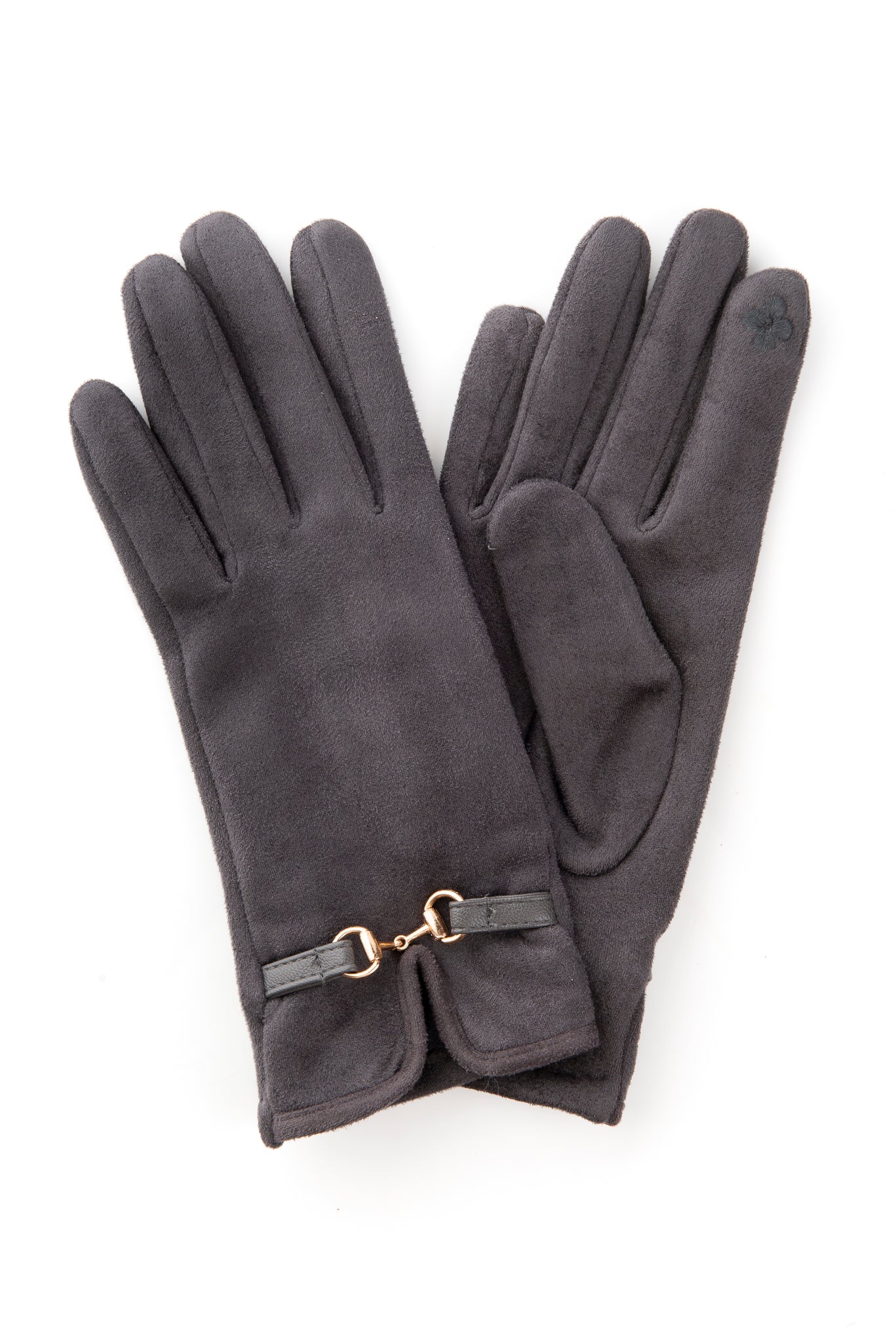 Bellina FB74 Suedette Glove With Gold Snaffle and Screen Touch Grey