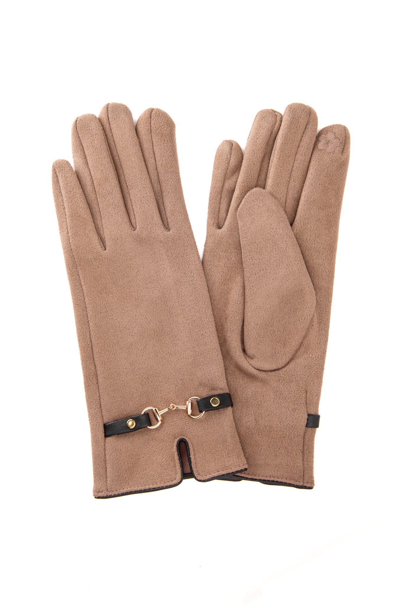 Bellina FB74 Suedette Mocha Glove With Chocolate Snaffle and Screen Touch