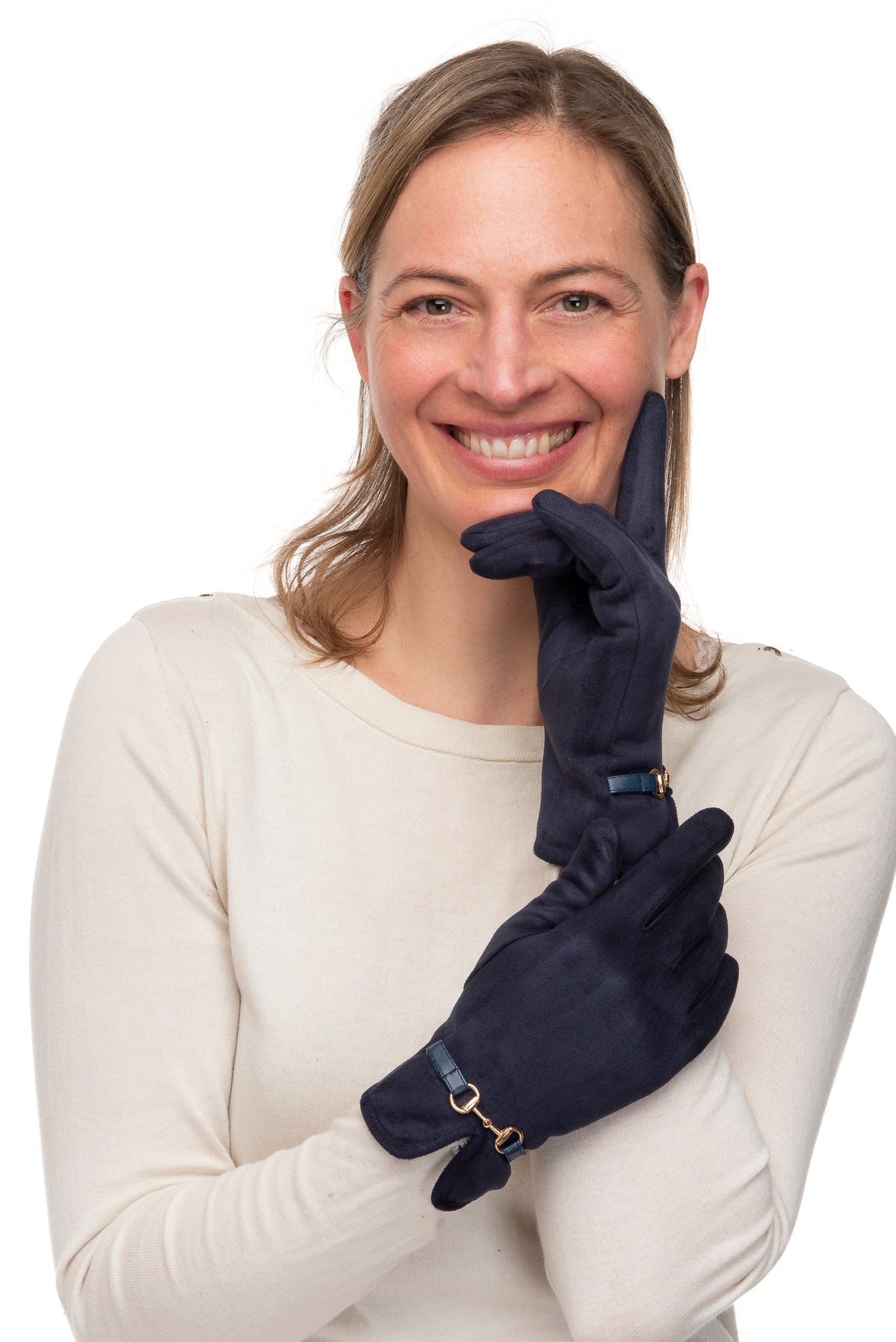 Bellina FB74 Suedette Glove With Gold Snaffle and Screen Touch Navy