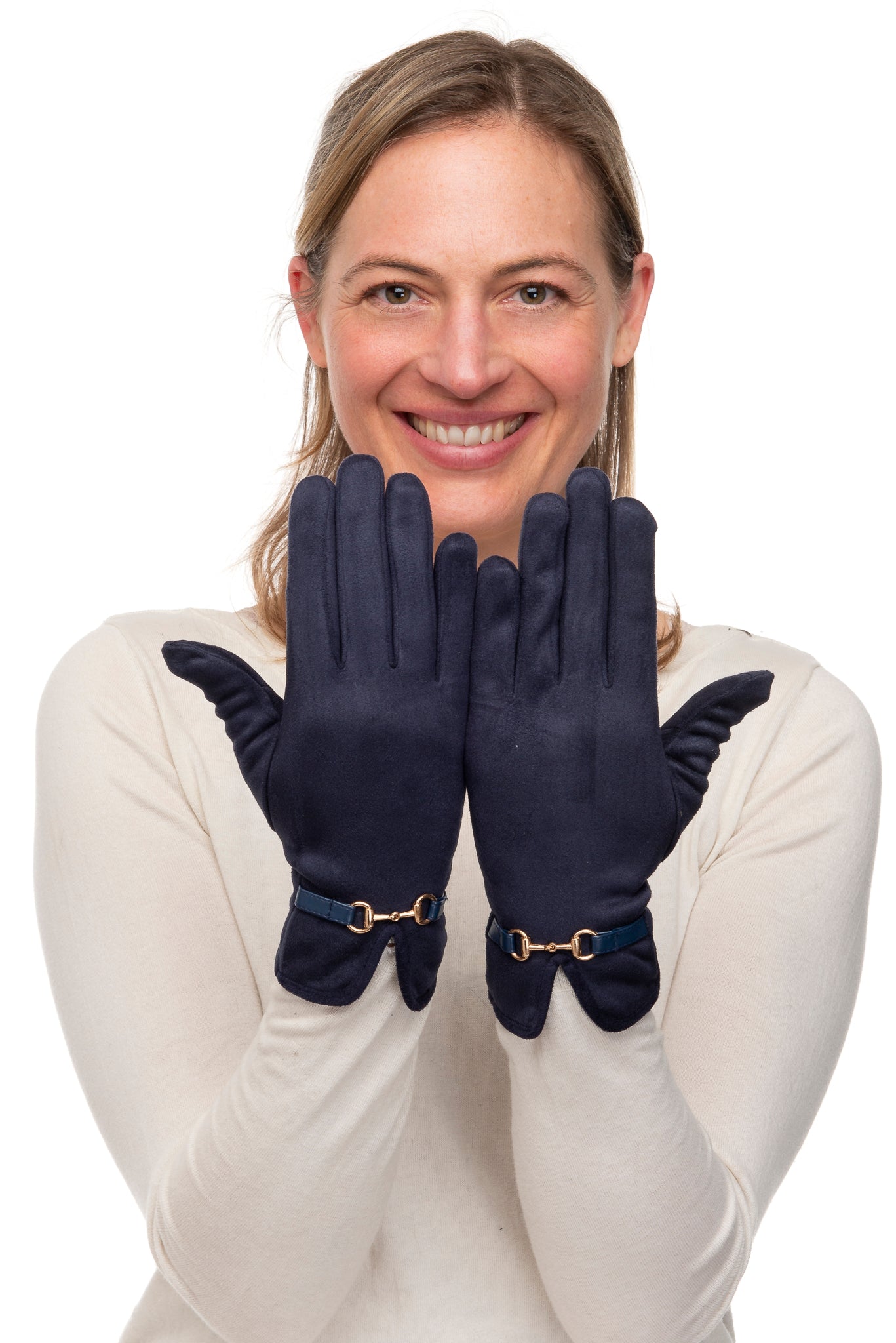 Bellina FB74 Suedette Glove With Gold Snaffle and Screen Touch Navy