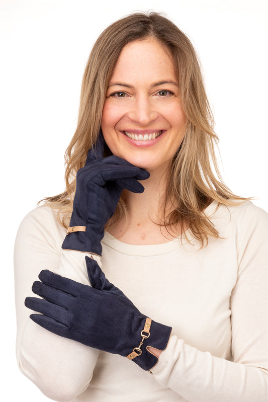 Bellina FB74 Suedette Navy Glove With Mocha Snaffle and Screen Touch