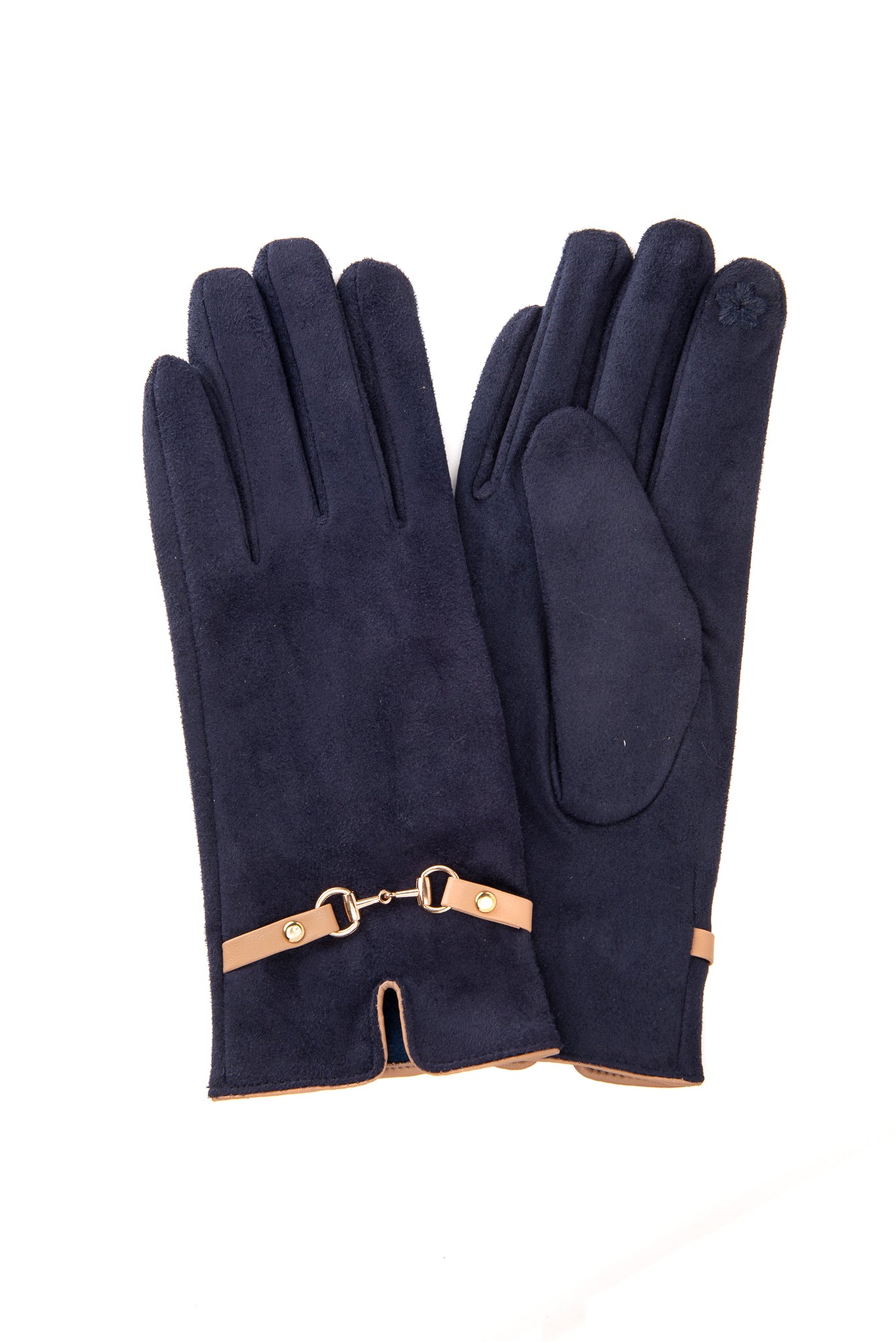 Bellina FB74 Suedette Navy Glove With Mocha Snaffle and Screen Touch