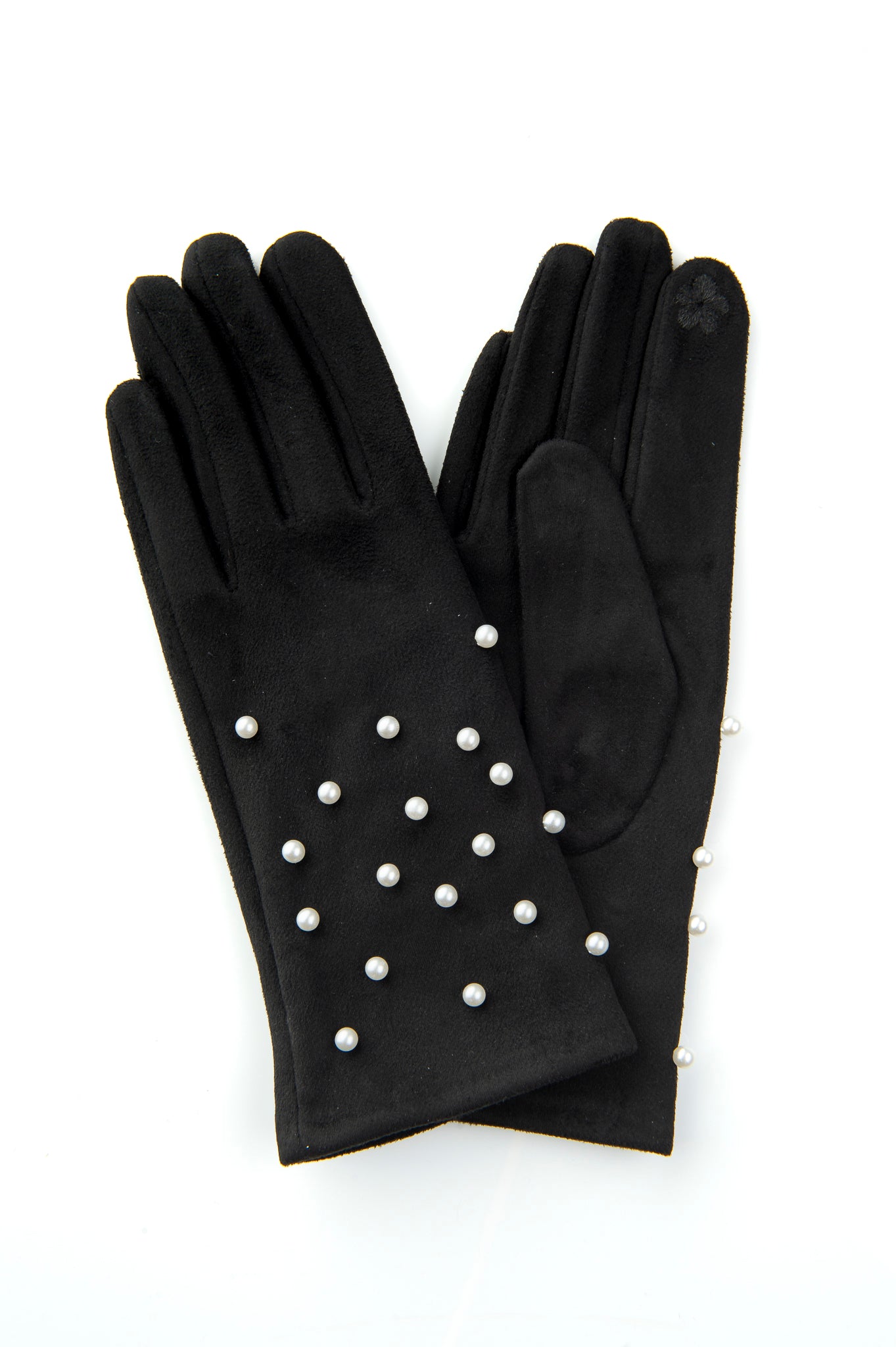 Perlina FB76 Suedette Glove With Multi Pearl Detail and Screen Touch Black