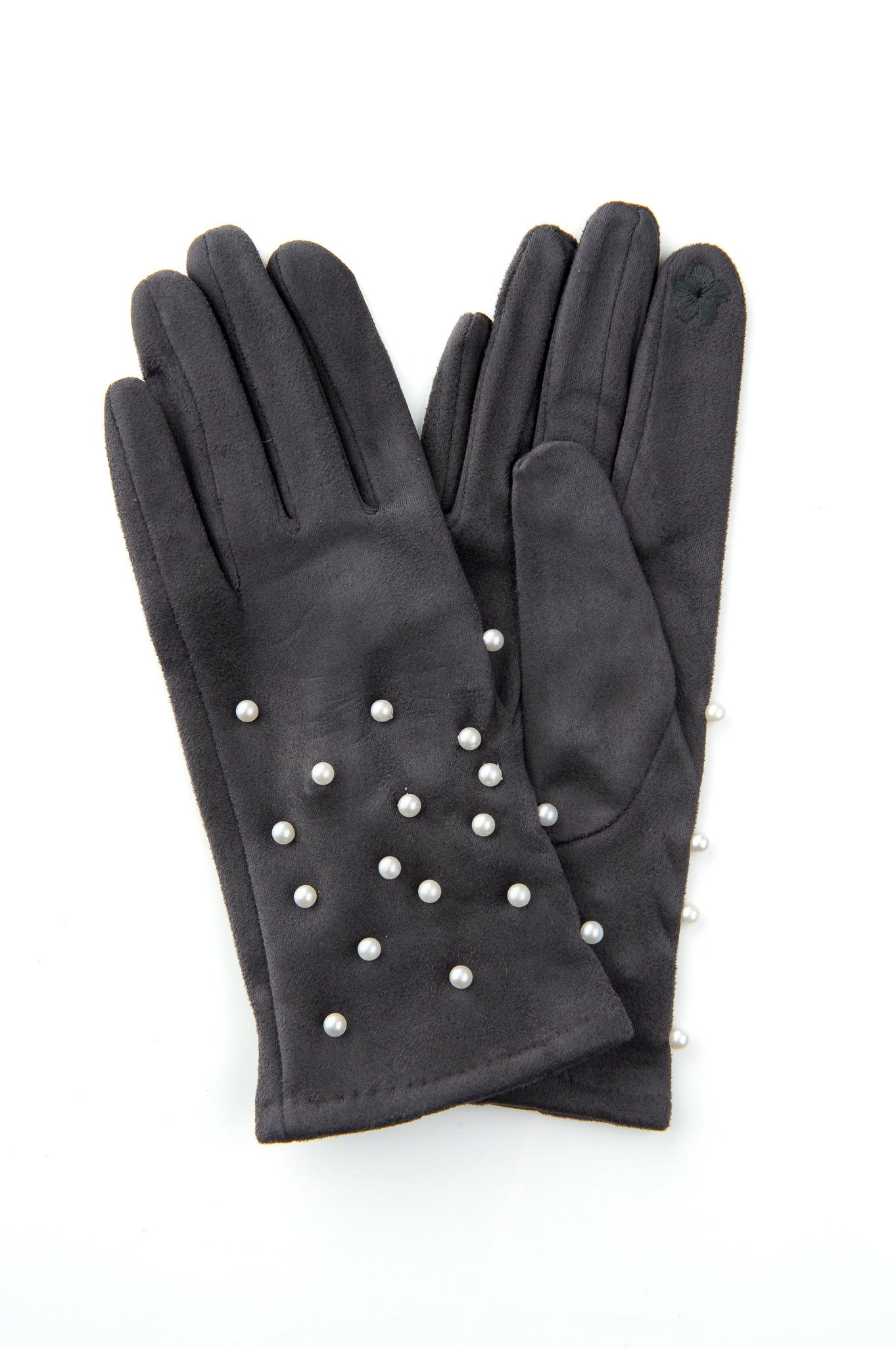 Perlina FB76 Suedette Glove With Multi Pearl Detail and Screen Touch Grey