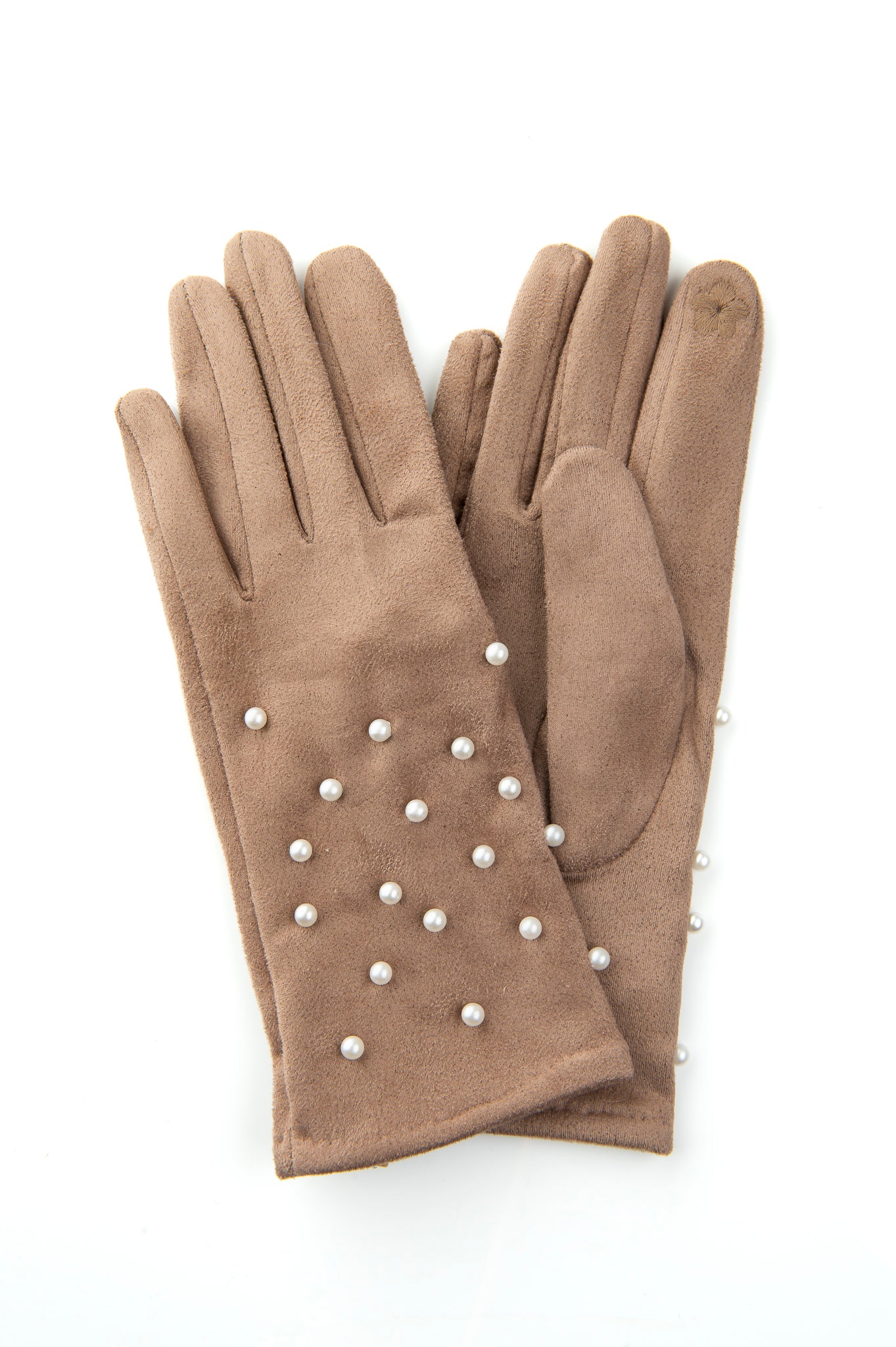 Perlina FB76 Suedette Glove With Multi Pearl Detail and Screen Touch Mocha