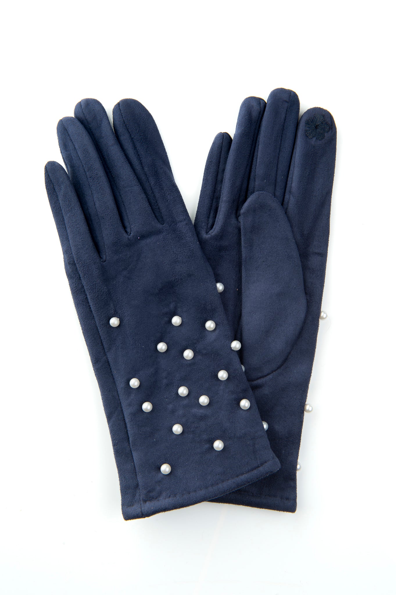 Perlina FB76 Suedette Glove With Multi Pearl Detail and Screen Touch Navy