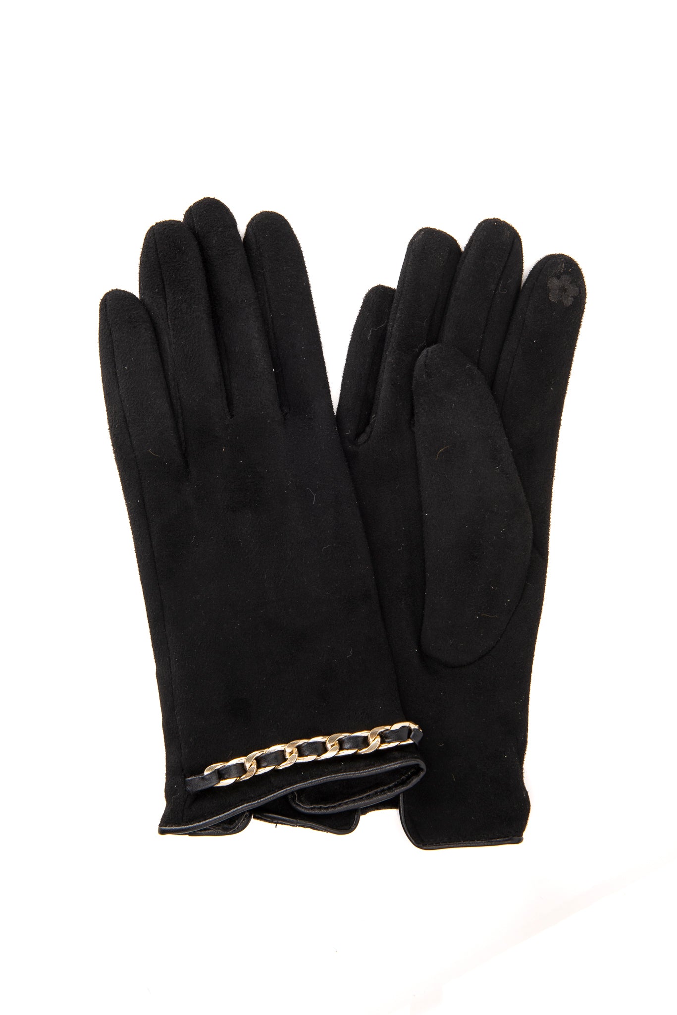 Micola FB77 Suedette Glove With Gold Chain Link and Screen Touch Black