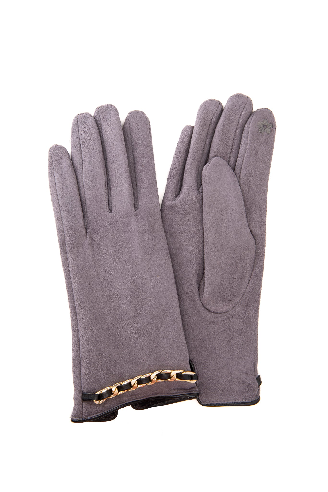 Micola FB77 Suedette Glove With Gold Chain Link and Screen Touch Grey