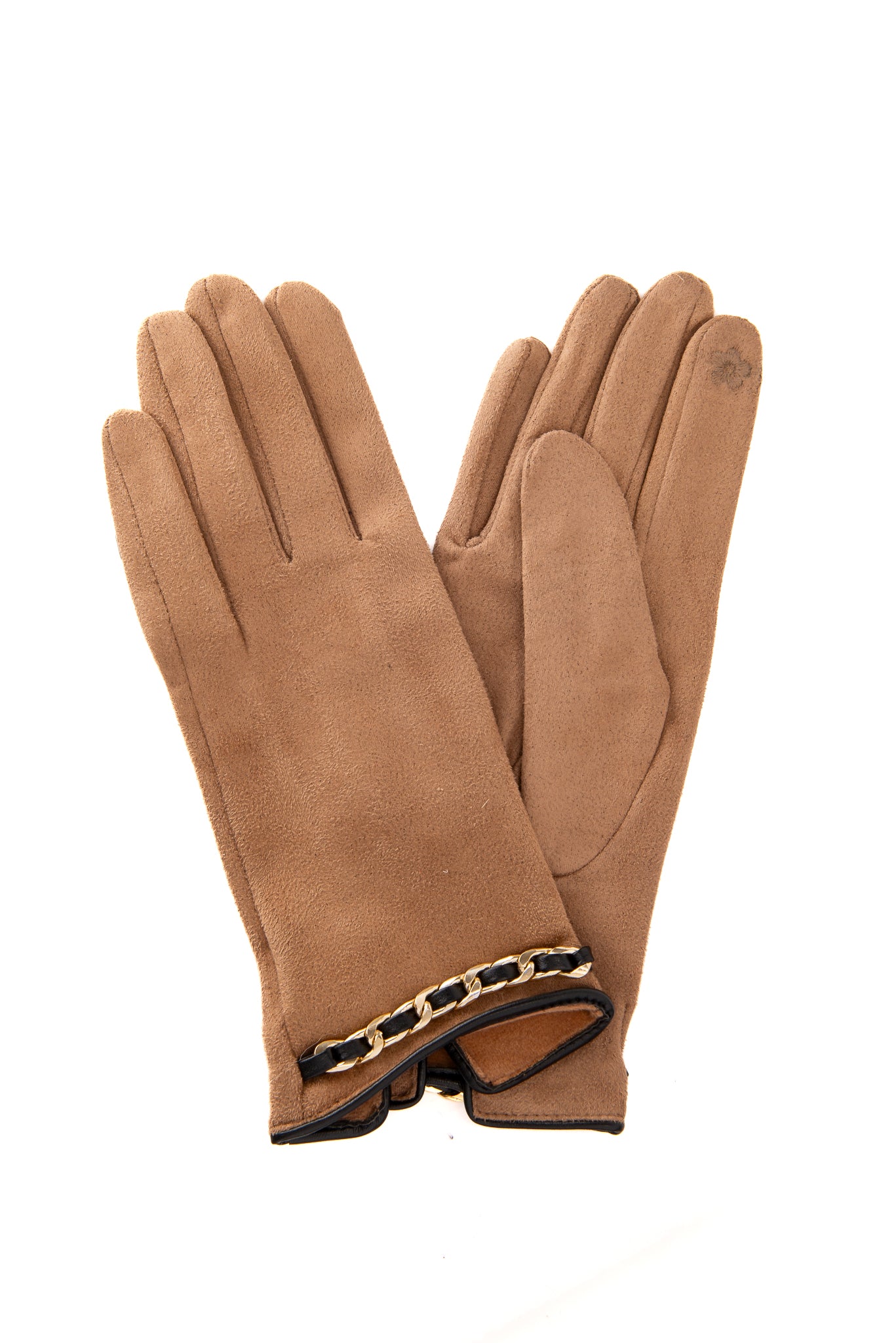 Micola FB77 Suedette Glove With Gold Chain Link and Screen Touch Mocha