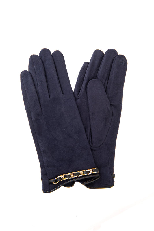 Micola FB77 Suedette Glove With Gold Chain Link and Screen Touch Navy