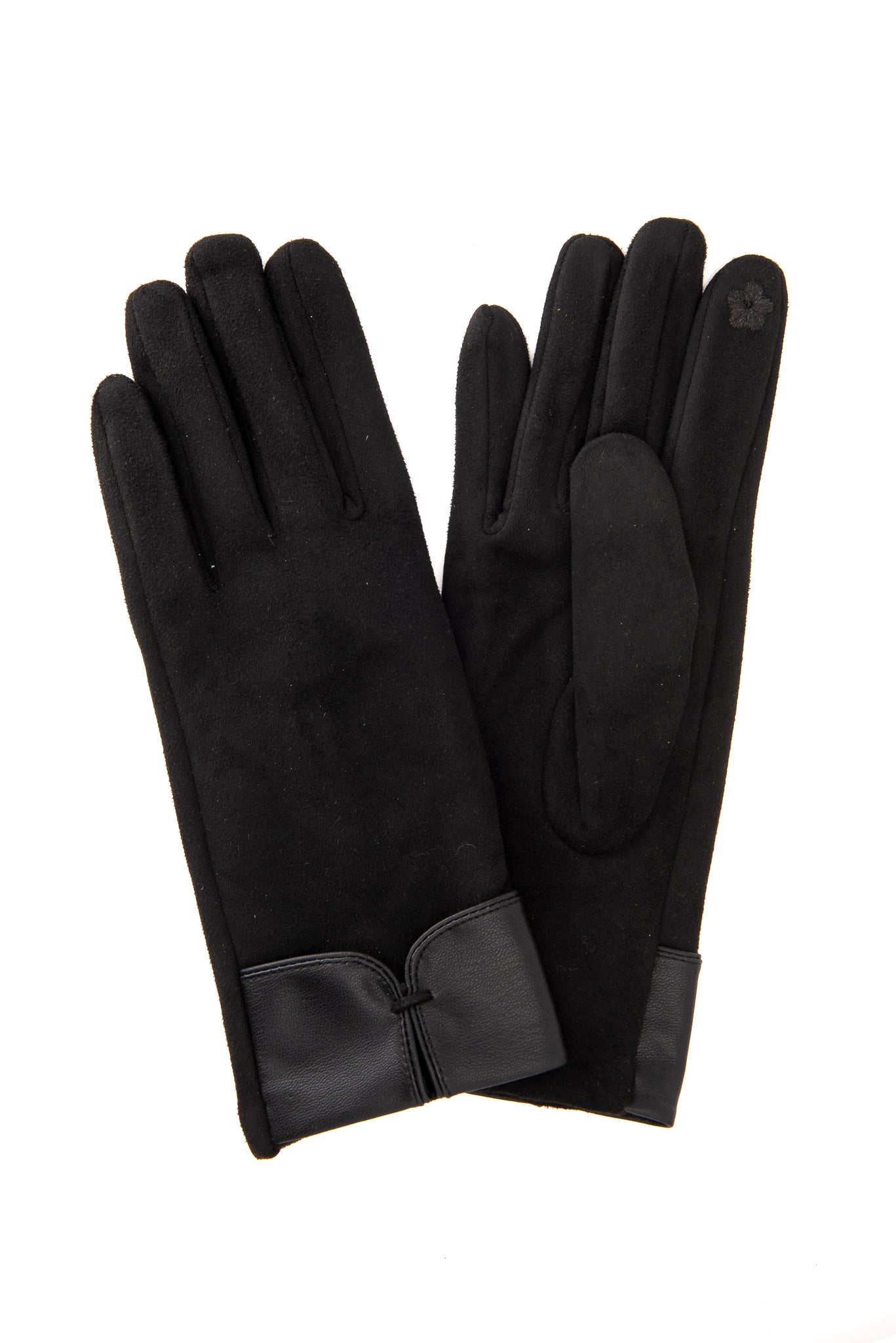 Adalina FB78 Suedette Glove With Soft PU Cuff & Loop Detail and Screen Touch Black