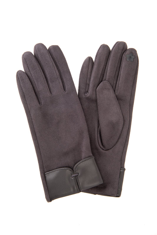 Adalina FB78 Suedette Glove With Soft PU Cuff & Loop Detail and Screen Touch Grey