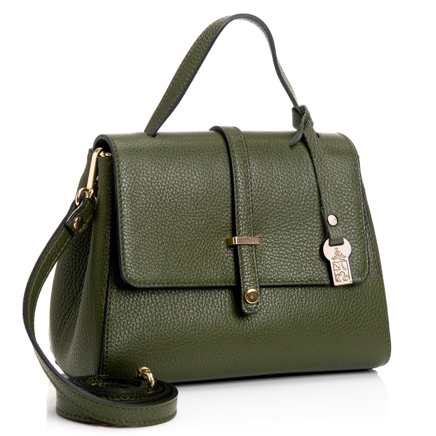 FB216 Liza Olive Green Handbag With 2/3 Flap, Tab Detail & Back Pocket- Dollaro Leather