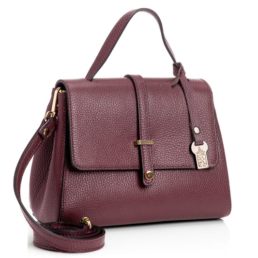 FB216 Liza Burgundy Handbag With 2/3 Flap, Tab Detail & Back Pocket- Dollaro Leather