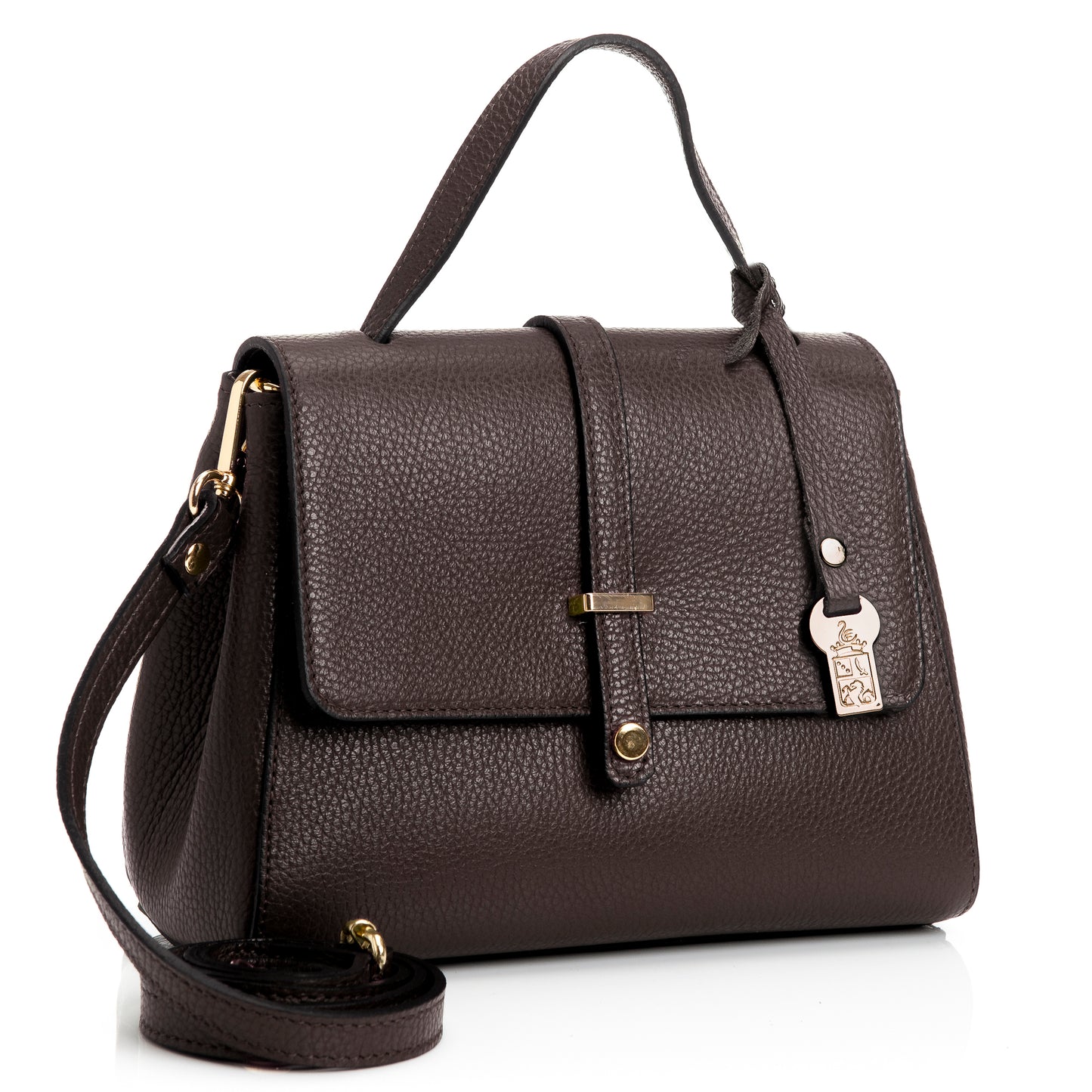 FB216 Liza Chocolate Handbag With 2/3 Flap, Tab Detail & Back Pocket- Dollaro Leather