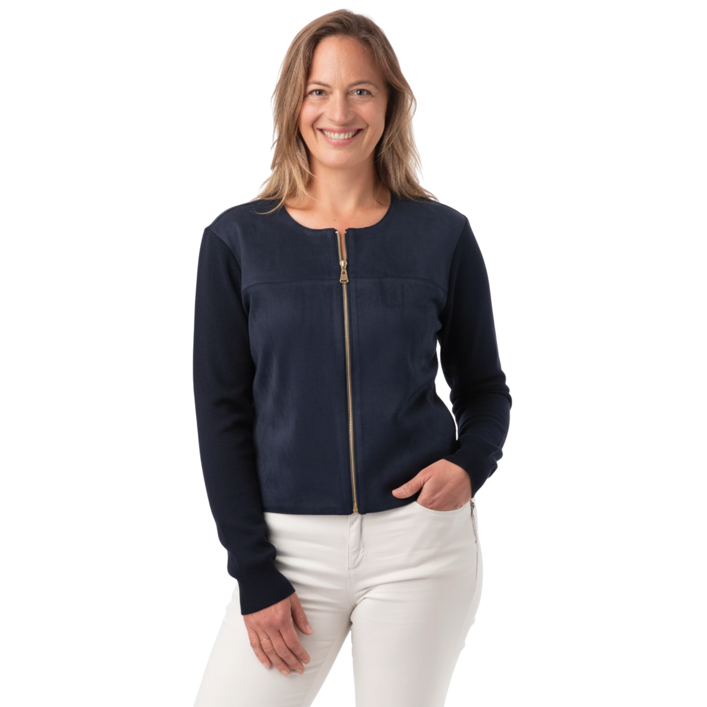 Gianella FB233 - Suedette Bomber Jacket Navy PRE ORDER