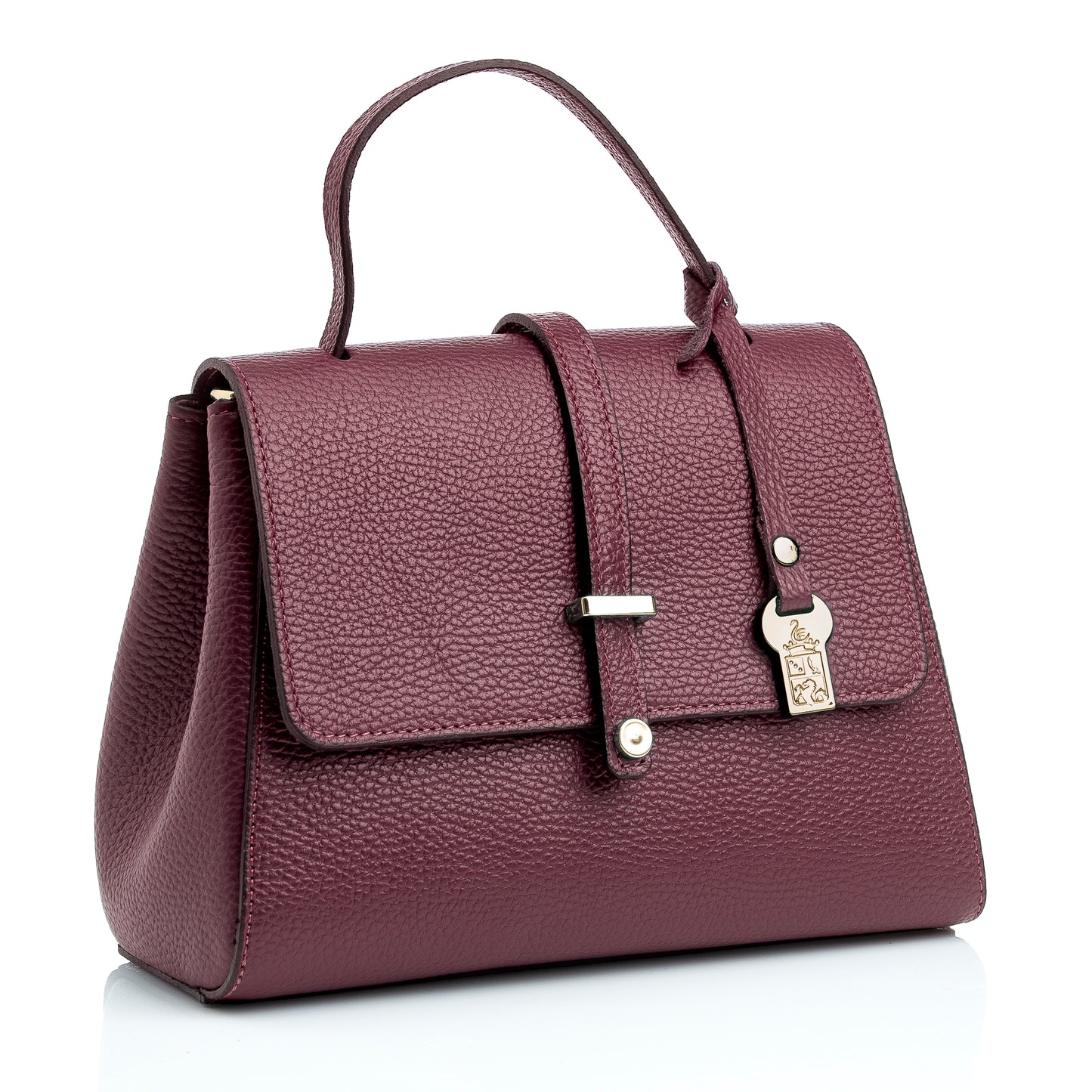 FB216 Liza Burgundy Handbag With 2/3 Flap, Tab Detail & Back Pocket- Dollaro Leather