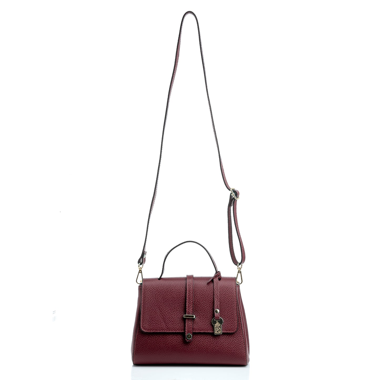 FB216 Liza Burgundy Handbag With 2/3 Flap, Tab Detail & Back Pocket- Dollaro Leather