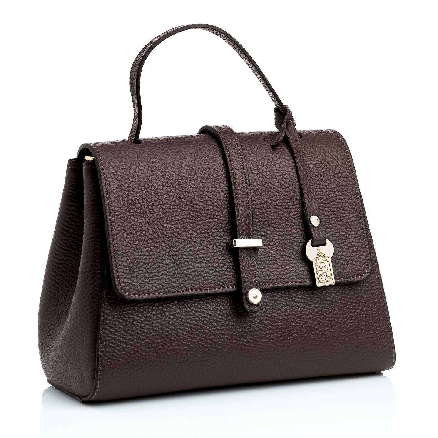 FB216 Liza Chocolate Handbag With 2/3 Flap, Tab Detail & Back Pocket- Dollaro Leather