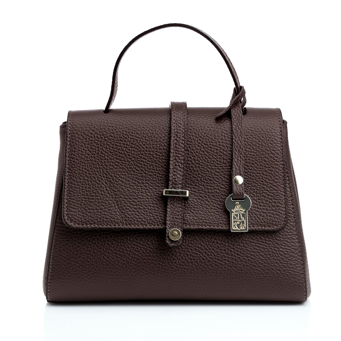 FB216 Liza Chocolate Handbag With 2/3 Flap, Tab Detail & Back Pocket- Dollaro Leather