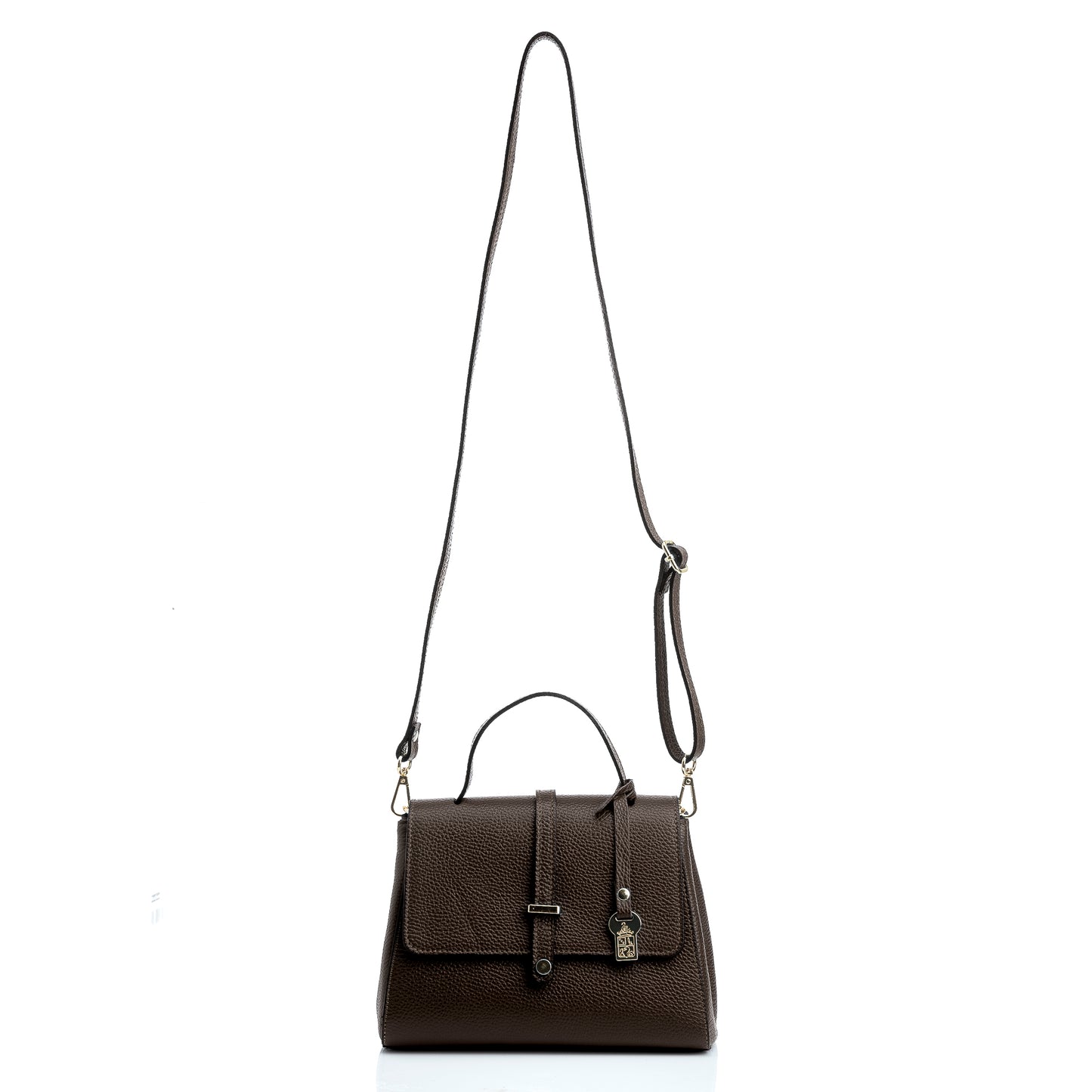 FB216 Liza Chocolate Handbag With 2/3 Flap, Tab Detail & Back Pocket- Dollaro Leather