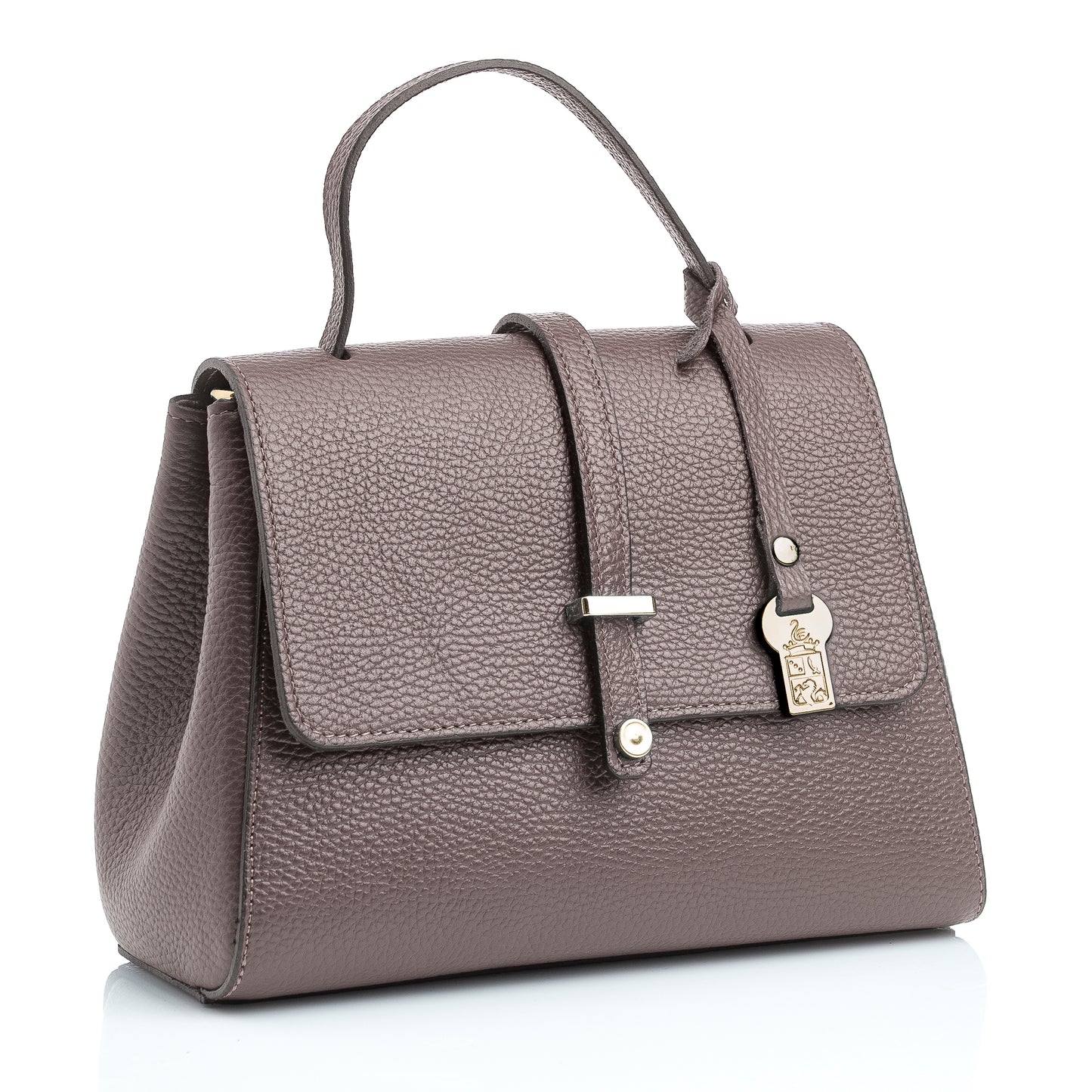 FB216 Liza Taupe Handbag With 2/3 Flap, Tab Detail & Back Pocket- Dollaro Leather