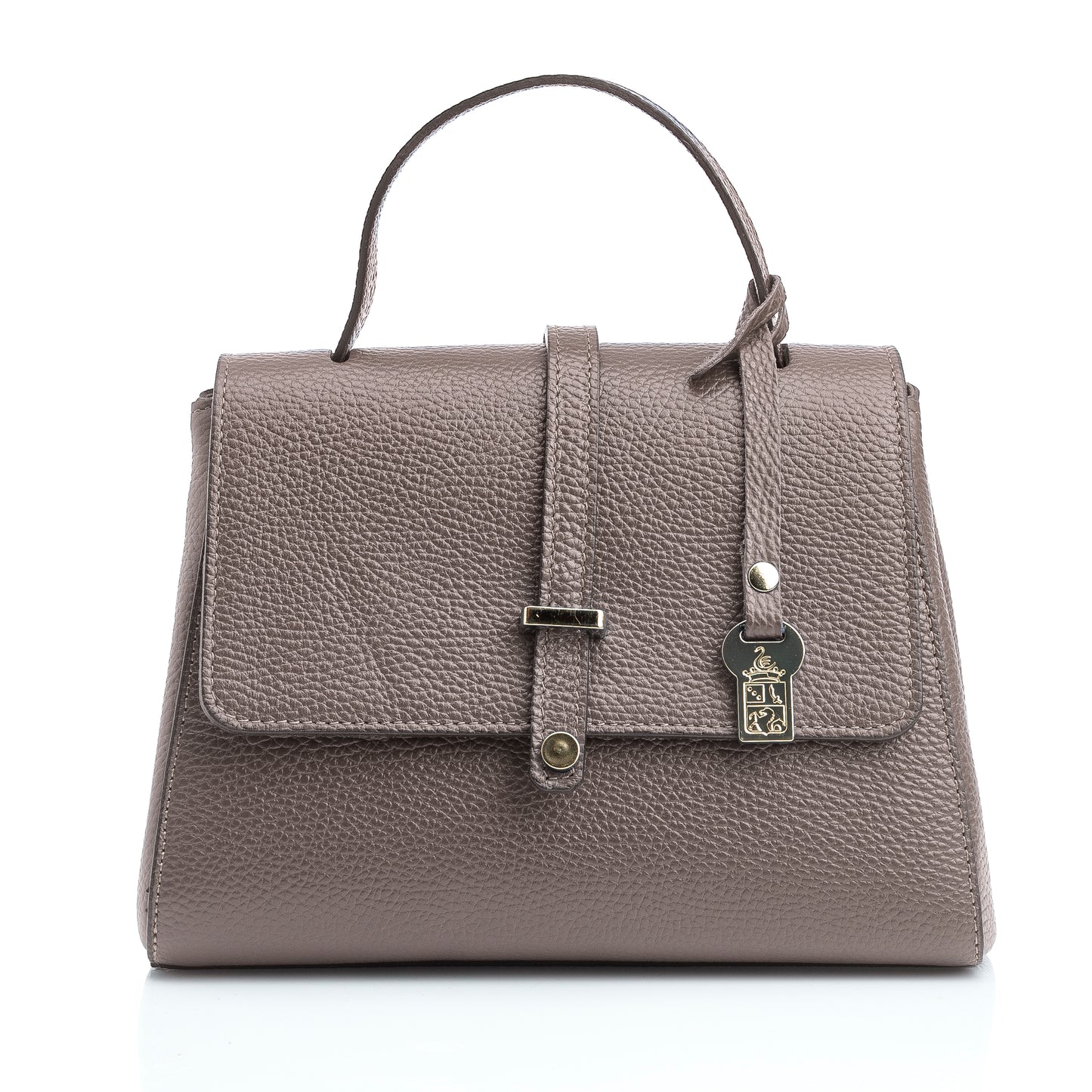 FB216 Liza Taupe Handbag With 2/3 Flap, Tab Detail & Back Pocket- Dollaro Leather