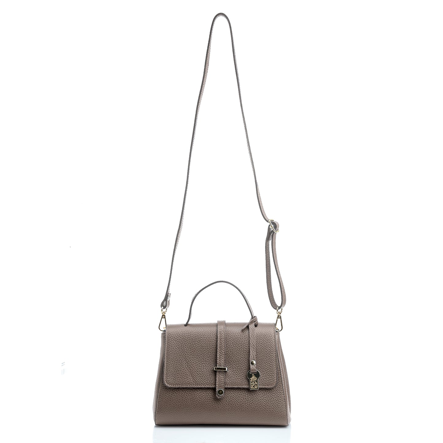 FB216 Liza Taupe Handbag With 2/3 Flap, Tab Detail & Back Pocket- Dollaro Leather