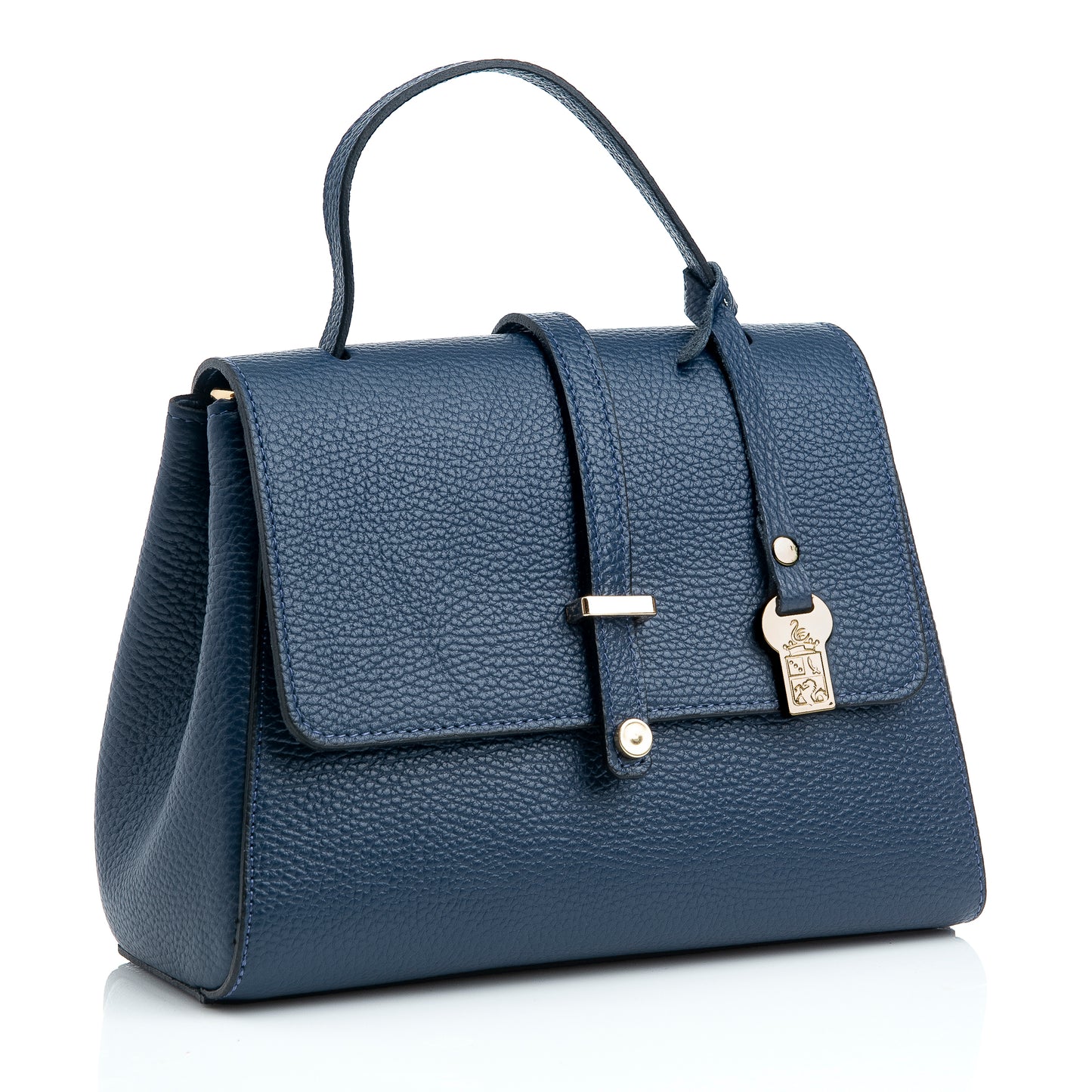 FB216 Liza Navy Handbag With 2/3 Flap, Tab Detail & Back Pocket- Dollaro Leather