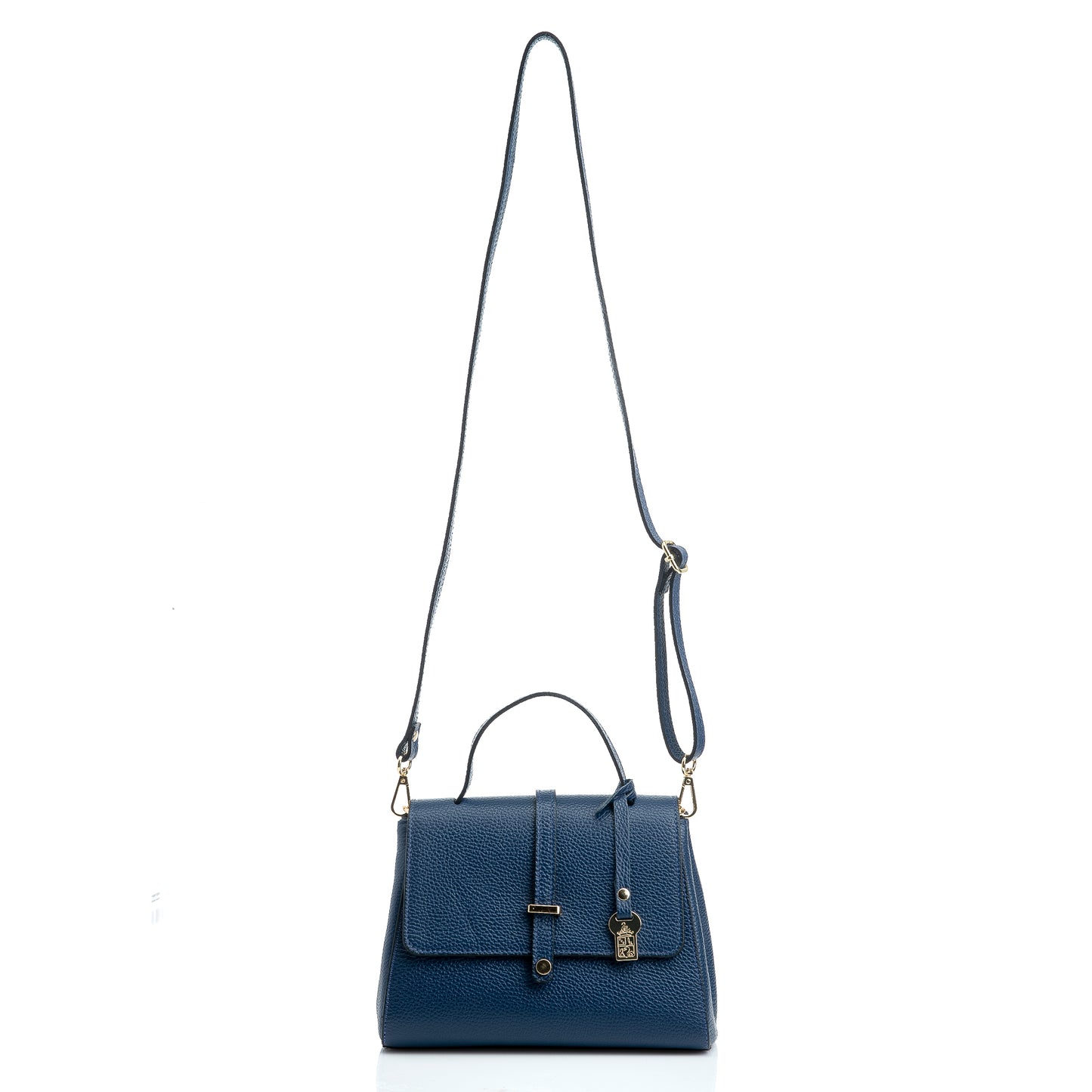 FB216 Liza Navy Handbag With 2/3 Flap, Tab Detail & Back Pocket- Dollaro Leather