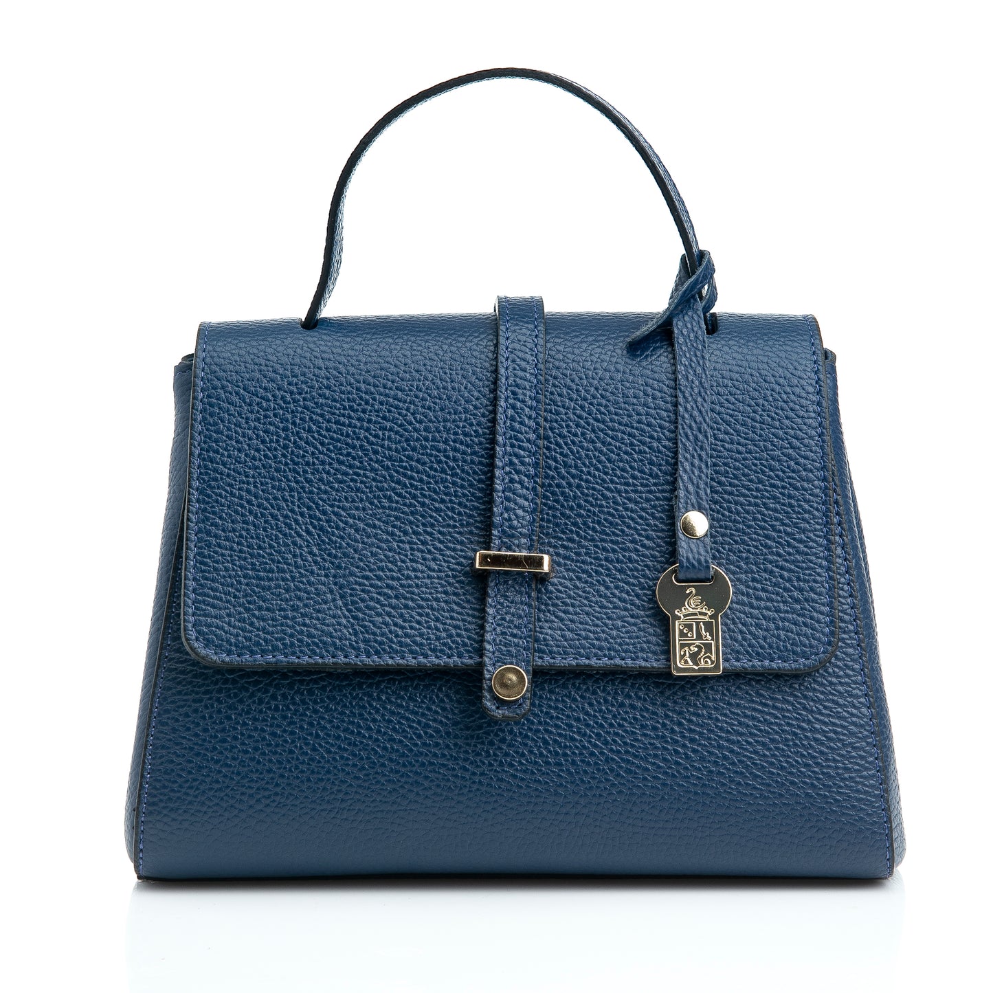 FB216 Liza Navy Handbag With 2/3 Flap, Tab Detail & Back Pocket- Dollaro Leather