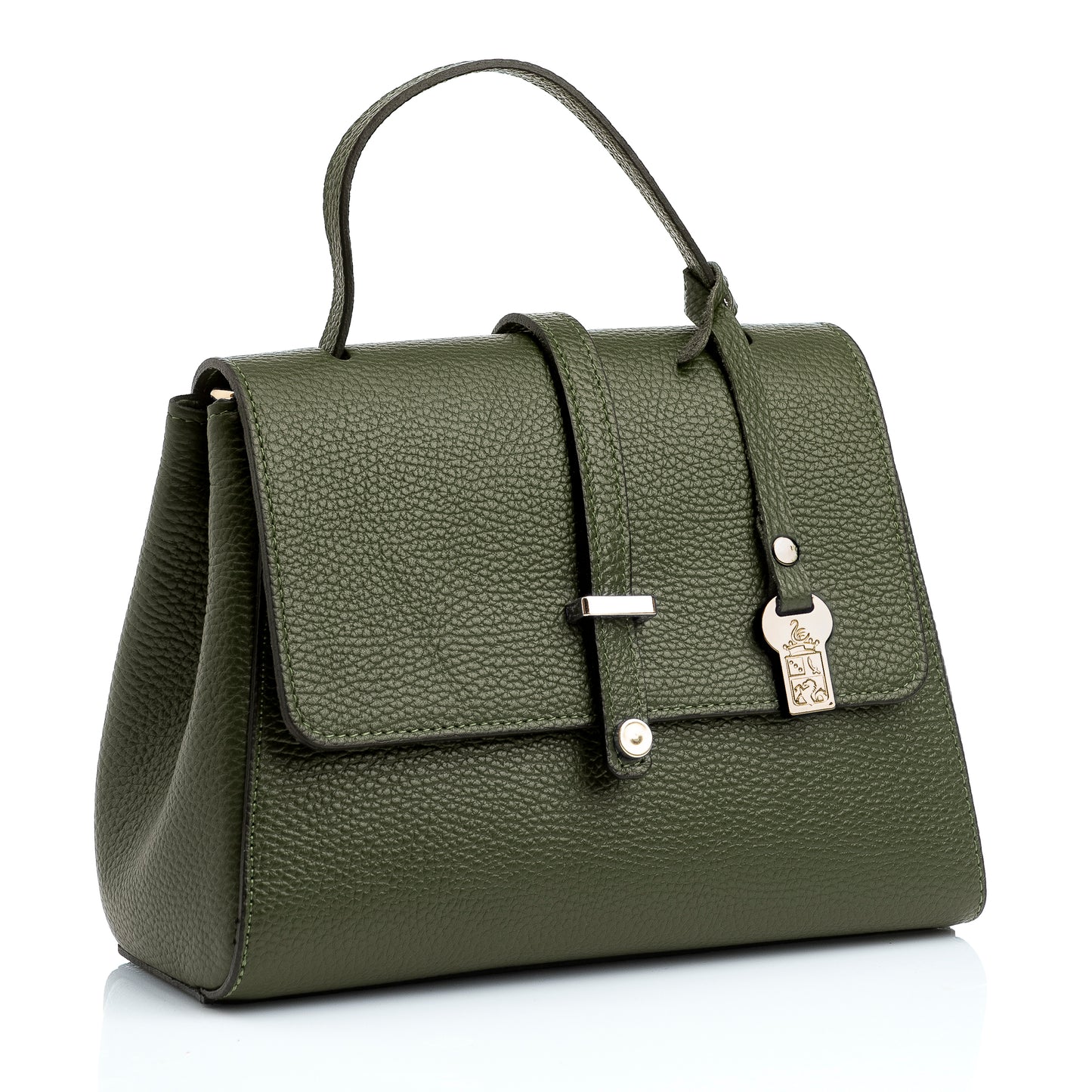 FB216 Liza Olive Green Handbag With 2/3 Flap, Tab Detail & Back Pocket- Dollaro Leather