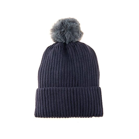 Calindra FB18 Ribbed Self Coloured Pom Pom Beanie Dark Grey