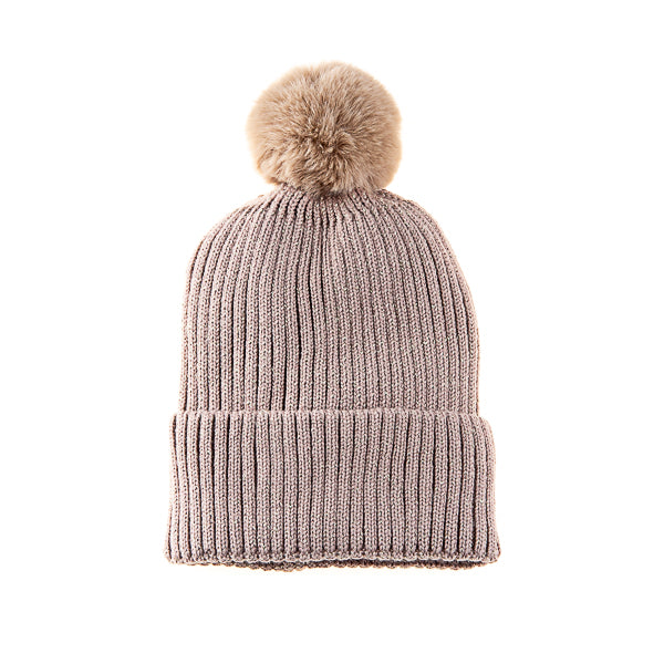 Calindra FB18 Ribbed Self Coloured Pom Pom Beanie Mocha