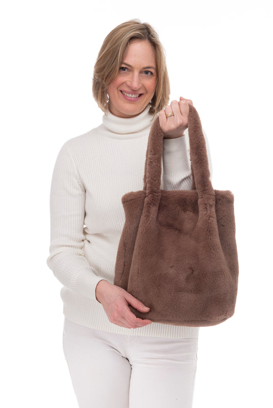 Francesca FB193 Faux Fur Tote Bag Mocha