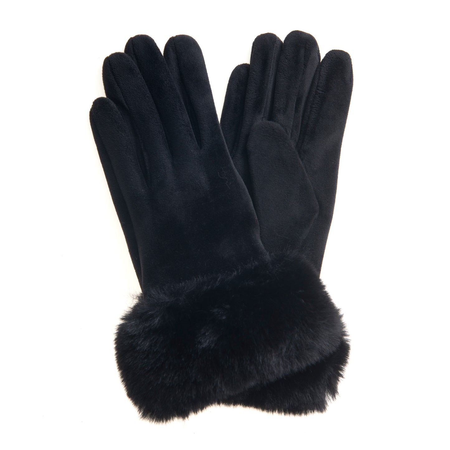 Mattea FB64 Velvet Glove Black ith Faux Fur Cuff and Screen Touch