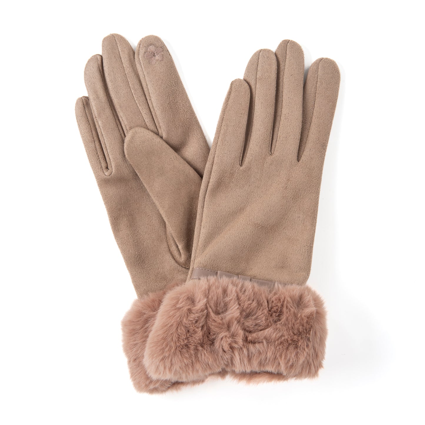 Alice FB70 Suedettte Glove Mocha with Faux Fur Cuff and Screen Touch