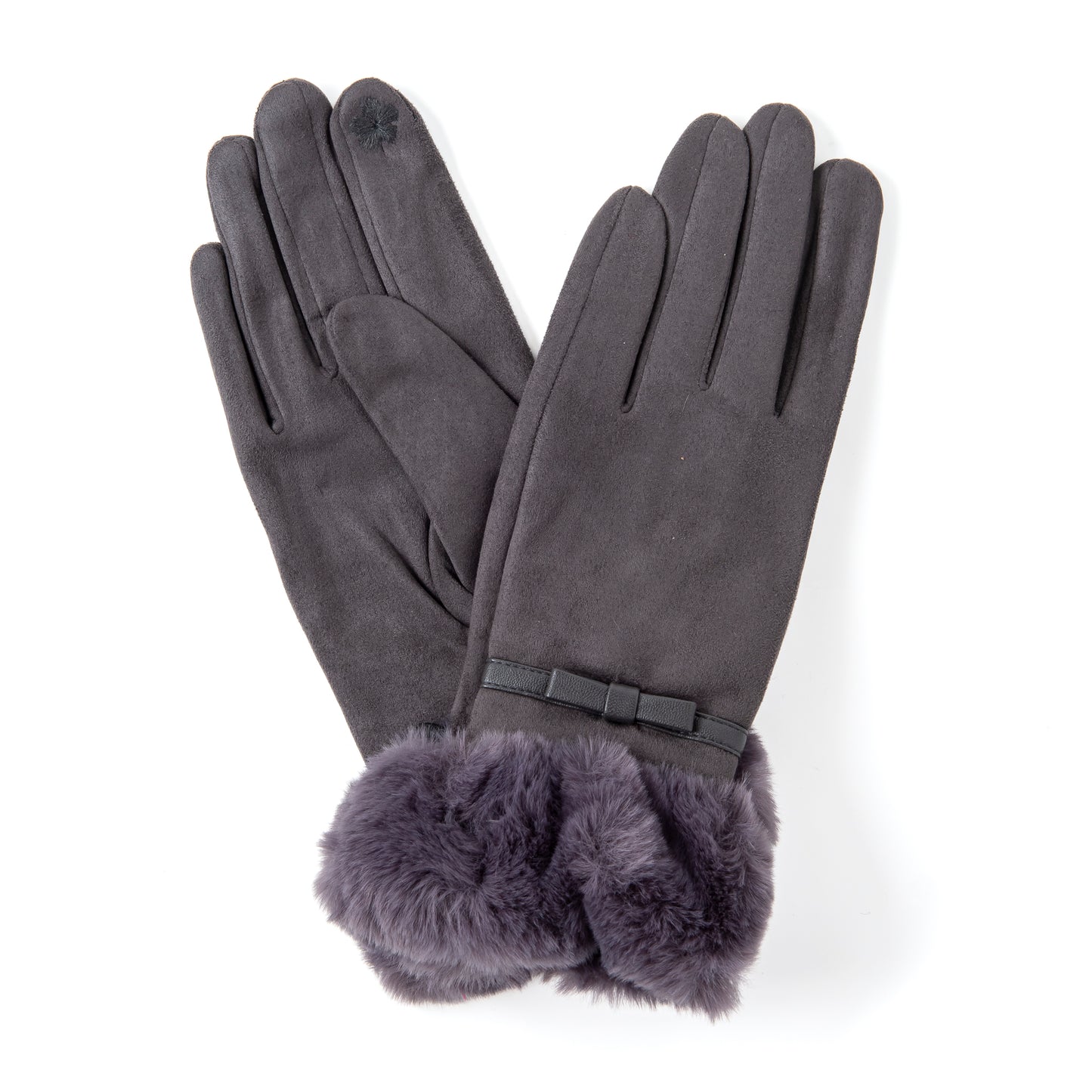 Alice FB70 Suedettte Glove Grey with Faux Fur Cuff and Screen Touch