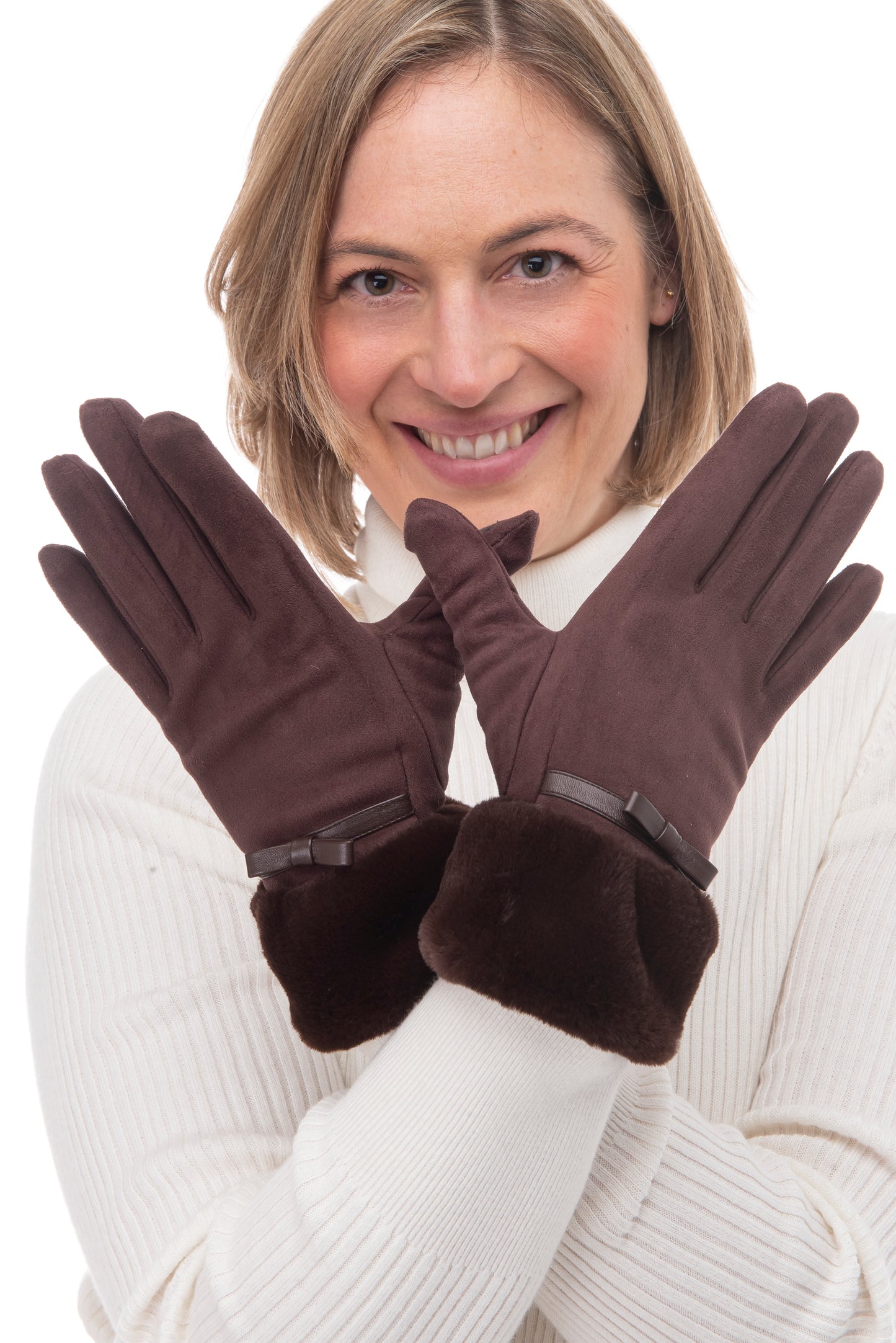 Alice FB70 Suedette Glove Dark Brown with Faux Fur Cuff and Screen Touch