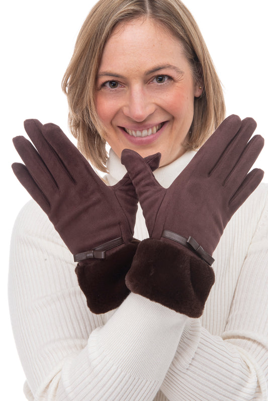 Alice FB70 Suedette Glove Dark Brown with Faux Fur Cuff and Screen Touch